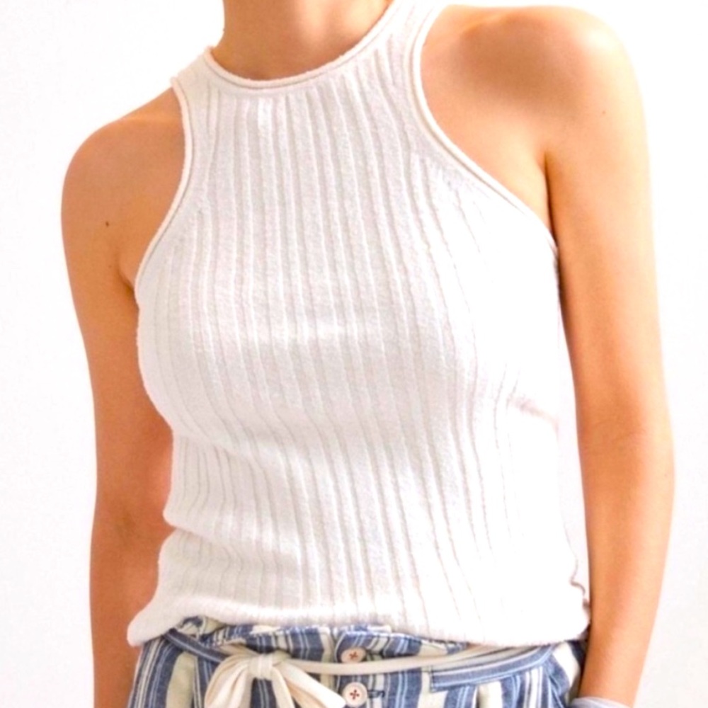 By ANTHROPOLOGIE Off White Ribbed Knit Halter Sweater Tank Top